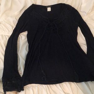 Deep navy  blue, lace bell sleeve top